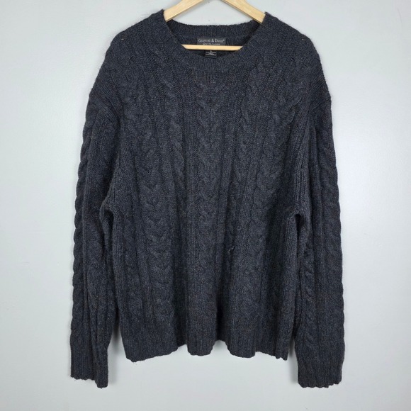 Grayson & Dunn 100% 2-Ply Cashmere Cable Knit Mens Dark Gray Sweater XL